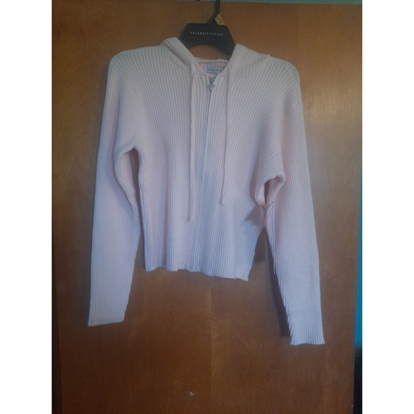 NWT Celebrity Pink Full Zip Sweater Hoodie With Drawstring Size Large Pink - Picture 1 of 9
